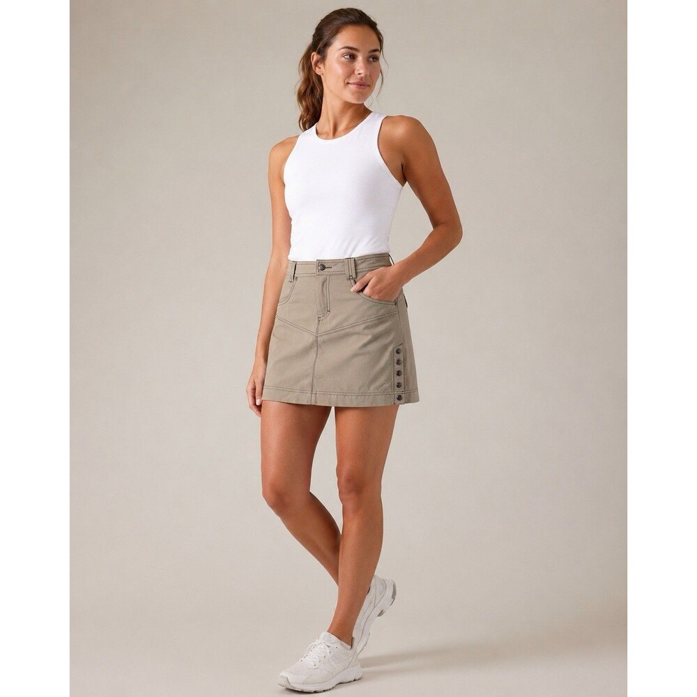 Athleta Take a Hike Mini Skirt Womens 2 Tan Khaki Side Snaps 861832 Active